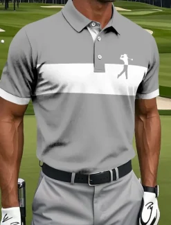 Hot OUKU Men's Horizontal Stripes Golf Polo Short Sleeve Polo Shirts Collared Shirts Sportswear Athleisure Daily Wear Buttons Summer White Red Blue