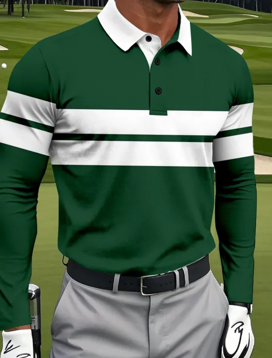 Discount OUKU Men's Horizontal Stripes Polo Sports Polo Shirts Long Sleeve Polo Shirts Collared Shirts Sportswear Casual Athleisure Daily Wear 3D Print Spring Fall Winter Black Blue Green