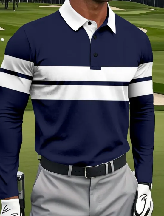 Discount OUKU Men's Horizontal Stripes Polo Sports Polo Shirts Long Sleeve Polo Shirts Collared Shirts Sportswear Casual Athleisure Daily Wear 3D Print Spring Fall Winter Black Blue Green