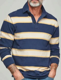 Online OUKU Men's Horizontal Stripes Rugby Polo Long Sleeve Polo Shirts Collared Shirts Sportswear Casual School Outdoor Athleisure 3D Print Spring Fall Winter Blue Purple Green