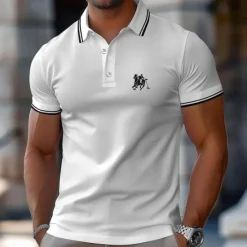 Hot OUKU Men's Horse Polo Short Sleeve Polo Shirts Collared Shirts Casual School Outdoor Daily Wear Home Wear Buttons 3D Print Summer White Blue Green