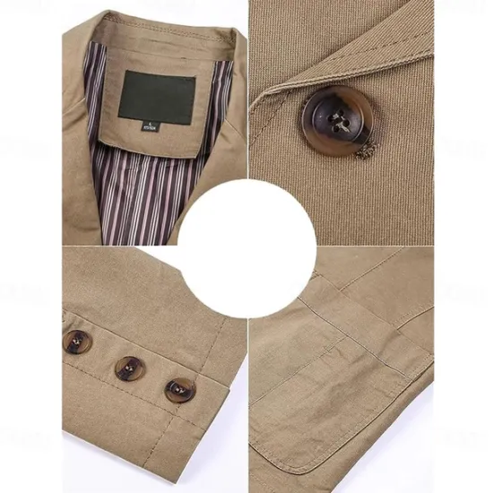 Online OUKU Men's Horse Print Cotton Suit Jacket Suits Coat Blazer Casual Outdoor Dailywear Long Sleeve Notch Lapel Collar Outwear Pockets Button Down Stripe Lined Suit Jacket Fall Winter Black khaki Army Green