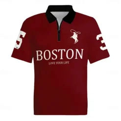 New OUKU Men's Horse Text / Number Zip Polo Short Sleeve Turndown Sporty Casual / Sporty Sports & Outdoor Athleisure Casual Daily 3D Print Summer Black Red Green