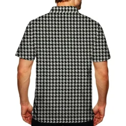 Online OUKU Men's Houndstooth Hawaiian Polo Shirts Golf Shirt Short Sleeve Polo Shirts Collared Shirts Casual Beach Wear Vacation Wear Party Outfits 3D Print Quarter Zip Polo Black