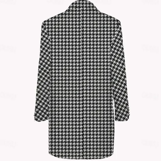 Clearance OUKU Men's Houndstooth Winter Coat Fleece Jacket Overcoat Thermal Comfortable Business Casual Formal Office / Career Daily Wear Buttons 3D Print Front Pocket Winter Turndown Long Sleeve Black