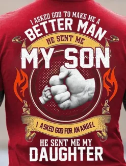 Hot OUKU Men's I Asked God To Make Me A Better Man He Sent Me My Son Graphic T Shirt Family Gifts Tee Short Sleeves Graphic Shirt Black Red Navy Blue Fashion Designer Clothing