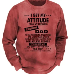 Hot OUKU Men's I Get My Attitude From My Freaking Awesome Dad Sweatshirt Pullover Lightweight Hoodie Long Sleeve Sweatshirt Crew Neck Designer Basic 3D Sports Outdoor Daily Spring Fall