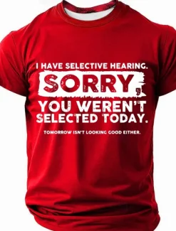 Online OUKU Men's I Have Selective Hearing Sorry You Weren't Selected Today T Shirt Short Sleeve T shirt 3D Print Crew Neck Shirt Fashion Daily Street Casual Summer Spring Clothing