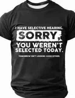 Online OUKU Men's I Have Selective Hearing Sorry You Weren't Selected Today T Shirt Short Sleeve T shirt 3D Print Crew Neck Shirt Fashion Daily Street Casual Summer Spring Clothing