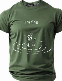 OUKU Men's I'm Fine T Shirt Short Sleeve T shirt 3D Print Crew Neck Shirt Fashion Daily Athleisure Street Sports Outdoor Black Blue Dark Green Summer Spring Clothing Apparel S M L XL XXL XXXL 4XL