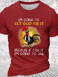 Discount OUKU Men's I'm Going To Let God Fix It Because If I Fix It I'm Going To Jail T shirt Graphic Funny Tee Short Sleeve T shirt 3D Print Crew Neck Shirt Clothing
