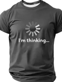 Outlet OUKU Men's I'm Thinking Funny T Shirt Short Sleeve T shirt 3D Print Crew Neck Shirt Fashion Daily Basic Street Casual Daily Black Blue Green Summer Spring All Seasons Clothing Apparel S M L XL XXL XXXL