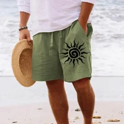 Hot OUKU Men's Indian Culture Shorts Summer Shorts Beach Shorts Mid Waist Hawaiian Casual Holiday St. Patrick's Day Drawstring Elastic Waist Print Designer Clothing Apparel