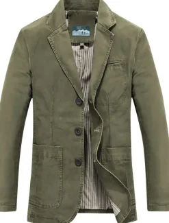 Hot OUKU Men's Jacket Blazer Sport Coat Work Business Warm Wearable Formal Style Spring Fall Solid Color Artistic / Retro Regular Brown black khaki Army Green Jacket