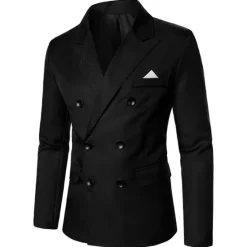 Online OUKU Men's Jacket Blazer Wedding Party Business Attire Spring Fall Solid Color Double Breasted Blazer Black White Pink Red