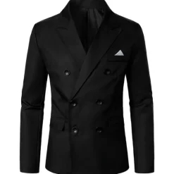 Online OUKU Men's Jacket Blazer Wedding Party Business Attire Spring Fall Solid Color Double Breasted Blazer Black White Pink Red