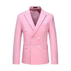 Online OUKU Men's Jacket Blazer Wedding Party Business Attire Spring Fall Solid Color Double Breasted Blazer Black White Pink Red