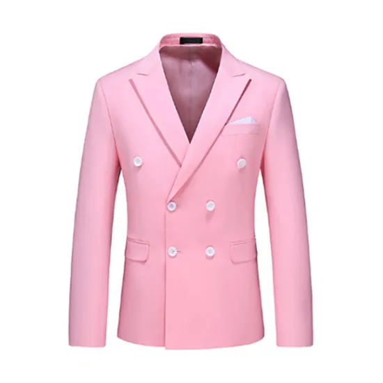 Online OUKU Men's Jacket Blazer Wedding Party Business Attire Spring Fall Solid Color Double Breasted Blazer Black White Pink Red