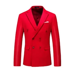 Online OUKU Men's Jacket Blazer Wedding Party Business Attire Spring Fall Solid Color Double Breasted Blazer Black White Pink Red