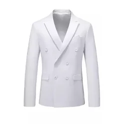 Online OUKU Men's Jacket Blazer Wedding Party Business Attire Spring Fall Solid Color Double Breasted Blazer Black White Pink Red