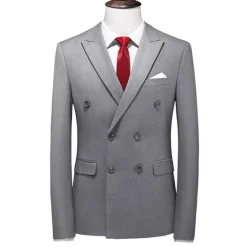 Online OUKU Men's Jacket Blazer Wedding Party Business Attire Spring Fall Solid Color Double Breasted Blazer Black White Pink Red