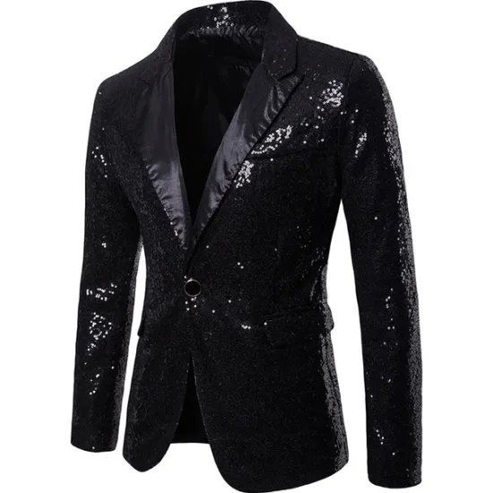 Hot OUKU Men's Jacket Blazer Wedding Party / Evening Reflective Glitter Sequin Spring Fall Sequin Party Shawl Collar Regular Regular Regular Fit Black Silver Red Blue Purple Jacket
