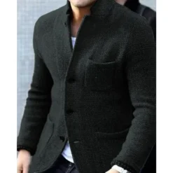 Best OUKU Men's Jacket Casual Jacket Outdoor Daily Wear Warm Button Pocket Fall Winter Plain Fashion Streetwear Stand Collar Regular Black Blue Grey Jacket