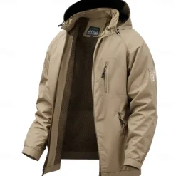 Hot OUKU Men's Jacket Raincoat Shell Jacket Waterproof Lightweight Sports Outdoor Camping & Hiking Embroidered Side Pockets Zip Front Fall Winter Hooded Long Sleeve Green khaki Dark Blue
