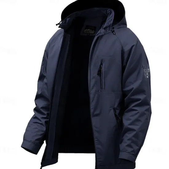 Hot OUKU Men's Jacket Raincoat Shell Jacket Waterproof Lightweight Sports Outdoor Camping & Hiking Embroidered Side Pockets Zip Front Fall Winter Hooded Long Sleeve Green khaki Dark Blue