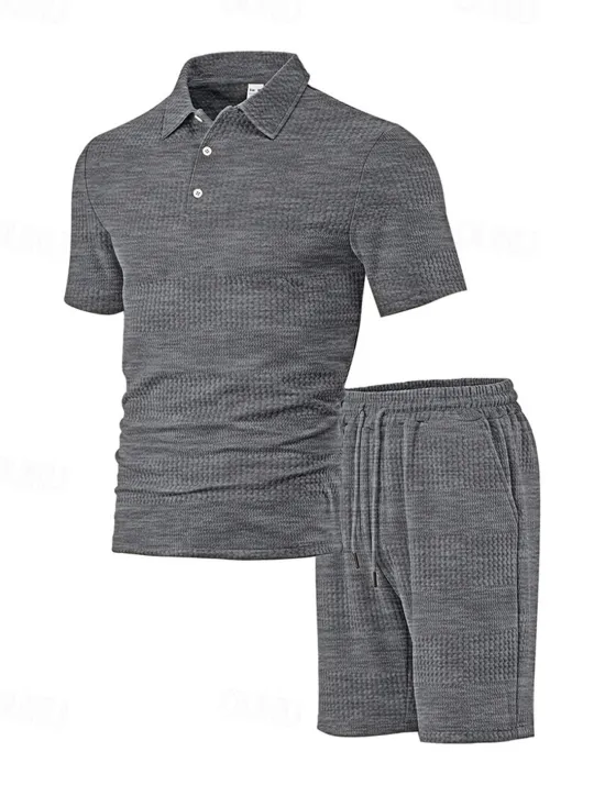 Sale OUKU Men's Jacquard Tracksuit Polo Shirt & Shorts Set Outfit Set Lapel Outdoor Daily Sports Pocket Drawstring 2 Piece Plain Black White Navy Blue Polyester Activewear Classic Casual Summer