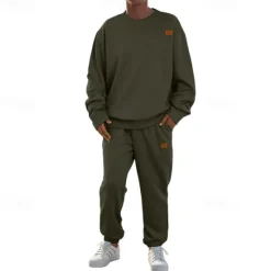 Outlet OUKU Men's Jacquard Tracksuit T shirt & Shorts Set Outfit Set Crew Neck Outdoor Daily Sports Pocket Drawstring 2 Piece Plain Black Khaki Army Green Polyester Activewear Classic Casual Spring