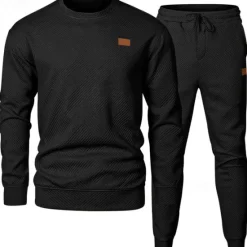 Outlet OUKU Men's Jacquard Tracksuit T shirt & Shorts Set Outfit Set Crew Neck Outdoor Daily Sports Pocket Drawstring 2 Piece Plain Black Khaki Army Green Polyester Activewear Classic Casual Spring