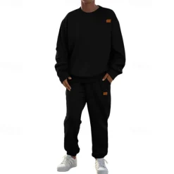 Outlet OUKU Men's Jacquard Tracksuit T shirt & Shorts Set Outfit Set Crew Neck Outdoor Daily Sports Pocket Drawstring 2 Piece Plain Black Khaki Army Green Polyester Activewear Classic Casual Spring