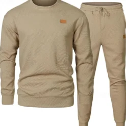 Outlet OUKU Men's Jacquard Tracksuit T shirt & Shorts Set Outfit Set Crew Neck Outdoor Daily Sports Pocket Drawstring 2 Piece Plain Black Khaki Army Green Polyester Activewear Classic Casual Spring