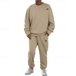 Outlet OUKU Men's Jacquard Tracksuit T shirt & Shorts Set Outfit Set Crew Neck Outdoor Daily Sports Pocket Drawstring 2 Piece Plain Black Khaki Army Green Polyester Activewear Classic Casual Spring