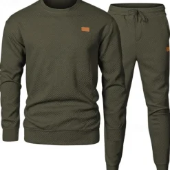 Outlet OUKU Men's Jacquard Tracksuit T shirt & Shorts Set Outfit Set Crew Neck Outdoor Daily Sports Pocket Drawstring 2 Piece Plain Black Khaki Army Green Polyester Activewear Classic Casual Spring