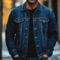 Online OUKU Men's Jean Jacket Denim Jacket Casual Daily Windbreaker Classic Style Denim Spring & Fall Fall & Winter Solid / Plain Color Casual Lapel Regular Black Dark Blue Light Blue Jacket