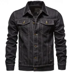 Online OUKU Men's Jean Jacket Denim Jacket Casual Daily Windbreaker Classic Style Denim Spring & Fall Fall & Winter Solid / Plain Color Casual Lapel Regular Black Dark Blue Light Blue Jacket