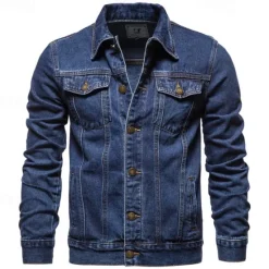 Online OUKU Men's Jean Jacket Denim Jacket Casual Daily Windbreaker Classic Style Denim Spring & Fall Fall & Winter Solid / Plain Color Casual Lapel Regular Black Dark Blue Light Blue Jacket