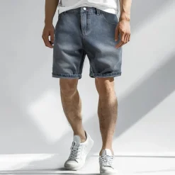 Sale OUKU Men's Jeans Denim Shorts Buttons Pocket Gradient Knee Length Outdoor Vacation Casual Vacation Vintage Blue Grey Micro-elastic