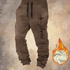 Sale OUKU Men's Jesus Faith Fleece Sweatpants Drawstring Elastic Waist Vintage Casual Outdoor Home Dailywear Pocket Thermal Winter 3D Print Black Red Blue