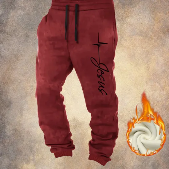 Sale OUKU Men's Jesus Faith Fleece Sweatpants Drawstring Elastic Waist Vintage Casual Outdoor Home Dailywear Pocket Thermal Winter 3D Print Black Red Blue