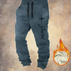 Sale OUKU Men's Jesus Faith Fleece Sweatpants Drawstring Elastic Waist Vintage Casual Outdoor Home Dailywear Pocket Thermal Winter 3D Print Black Red Blue
