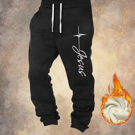 Sale OUKU Men's Jesus Faith Fleece Sweatpants Drawstring Elastic Waist Vintage Casual Outdoor Home Dailywear Pocket Thermal Winter 3D Print Black Red Blue