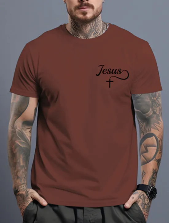 Outlet OUKU Men's Jesus T Shirt Tee Top Cotton Short Sleeve Graphic Shirt Black White Burgundy Comfortable Tee Sports Outdoor Holiday Fashion Designer Clothing