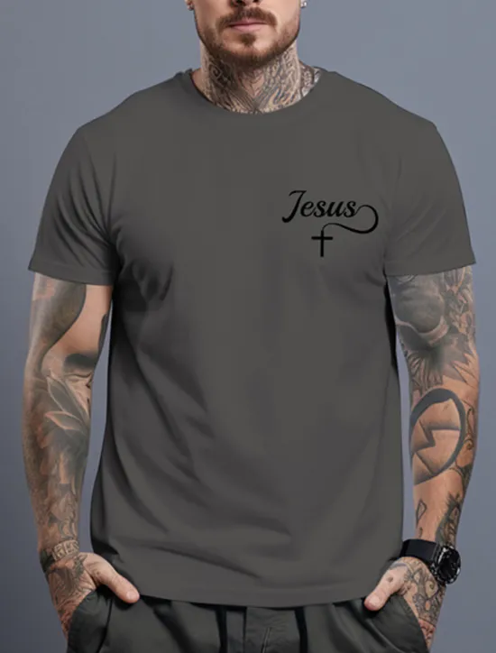Outlet OUKU Men's Jesus T Shirt Tee Top Cotton Short Sleeve Graphic Shirt Black White Burgundy Comfortable Tee Sports Outdoor Holiday Fashion Designer Clothing