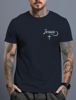 Outlet OUKU Men's Jesus T Shirt Tee Top Cotton Short Sleeve Graphic Shirt Black White Burgundy Comfortable Tee Sports Outdoor Holiday Fashion Designer Clothing