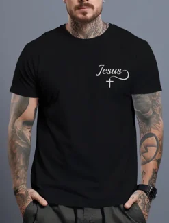 Outlet OUKU Men's Jesus T Shirt Tee Top Cotton Short Sleeve Graphic Shirt Black White Burgundy Comfortable Tee Sports Outdoor Holiday Fashion Designer Clothing