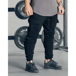 Online OUKU Men's Joggers Cargo Pants Drawstring Beam Foot Bottoms Outdoor Street Cotton Breathable Soft Fitness Gym Workout Performance Sportswear Activewear Solid Colored Dark Grey White Black / Stretchy
