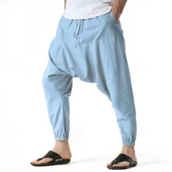 Outlet OUKU Men's Joggers Cotton Pants Trousers Beach Pants Harem Pants Pocket Drawstring Elastic Waist Plain Comfort Breathable Vacation Daily Holiday Hawaiian Boho ArmyGreen Black